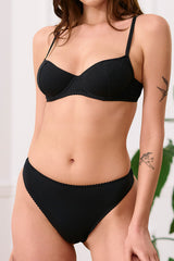 Gładki stanik z fiszbinami z czarnej bawełny Frances