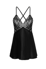 Czarna satynowa halka z koronką Celine