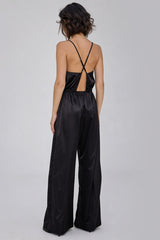 Czarny satynowy kombinezon Lori