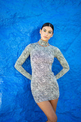 Print zebra dopasowana sukienka z golfem Lydia