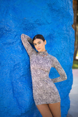 Print zebra dopasowana sukienka z golfem Lydia