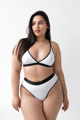 Biały z czarnym wykończeniem bawełniany stanik Jeanne