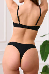 Stanik gładki z fiszbinami z czarnej bawełny Frances