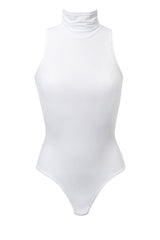 Białe body bez rękawów z golfem Allure