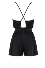 Satynowy czarny kombinezon z krótkimi nogawkami Layla Love and Hate