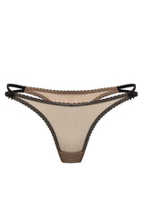 Cieliste gładkie stringi z lamówkami w kolorze czarnym Caffe Latte