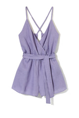 Lawendowy kombinezon z lnu krótkie nogawki Layla