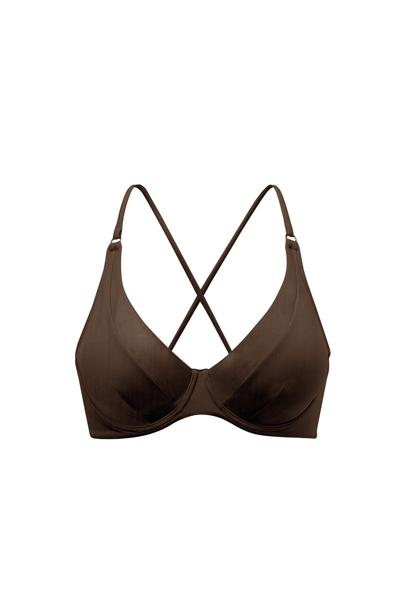 Brązowy wiązany stanik od bikini Malibu
