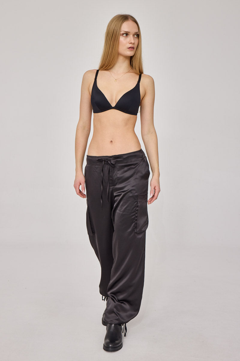 Robin Black Satin Trousers with Pockets