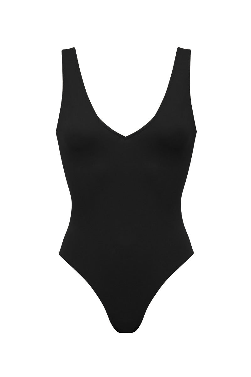 Czarny jednoczęściowy kostium kąpielowy na szerokich ramiączkach Aruba