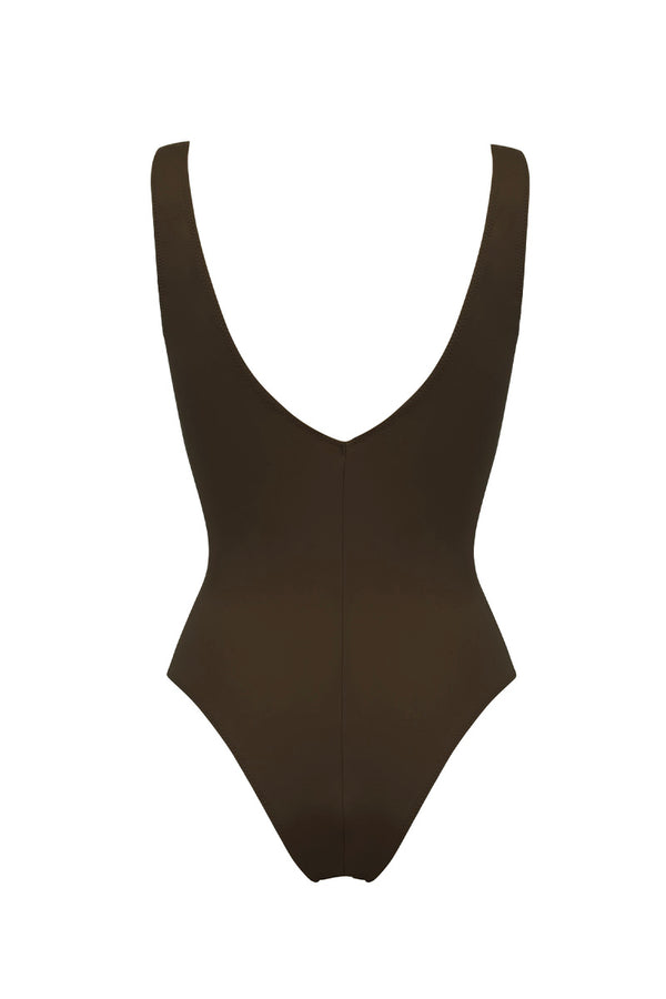 Brązowy jednoczęściowy kostium kąpielowy na szerokich ramiączkach Aruba