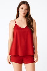 Czerwony satynowy top na cienkich ramiączkach Denise