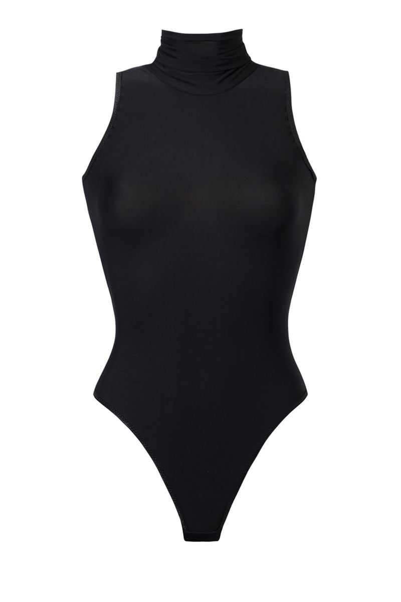 Czarne body bez rękawów z golfem Allure